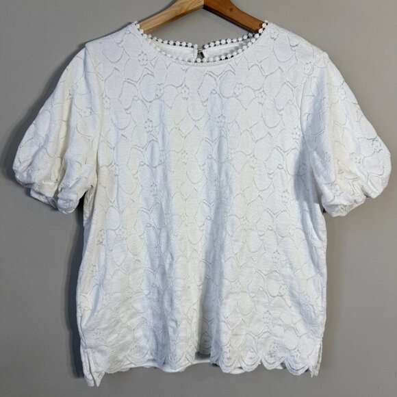 Vince Camuto Puff Sleeve Lace Textured Blouse Women's Small White Layered Boho - Picture 5 of 12